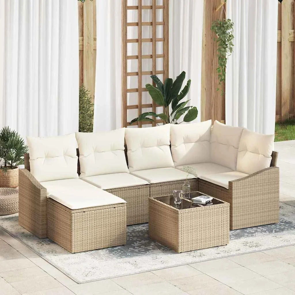 Záhradný jedálenský set s vankúšom 7 pcs Béžová a krémová