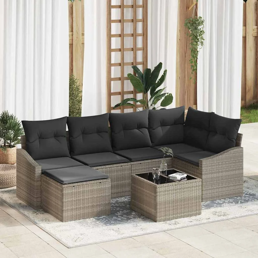 Záhradný jedálenský set s vankúšom s úložiskom 7 pcs Svetlosivá