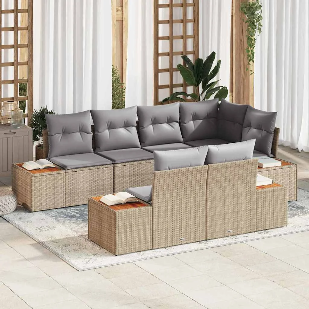 Súprava záhradných pohoviek 7 pcs Beige a svetlo šedá Polyratan