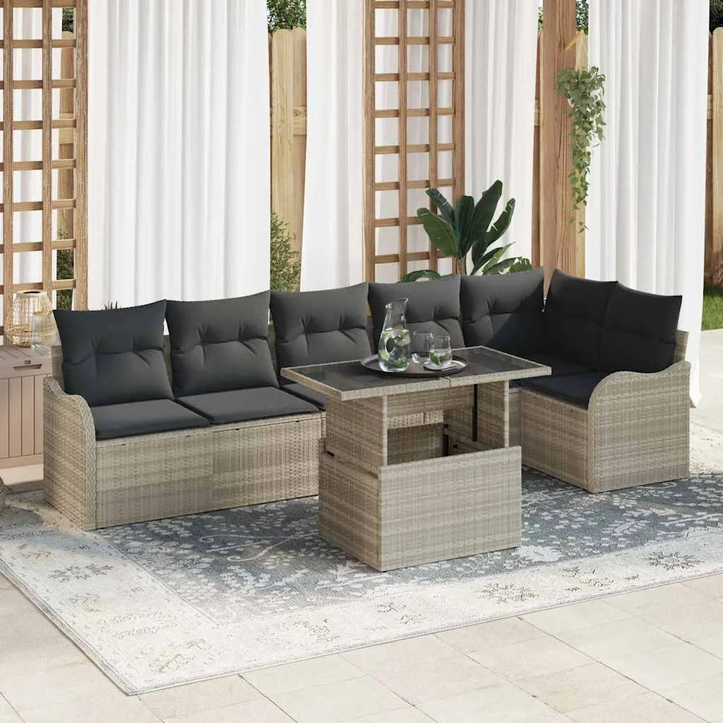 Súprava záhradných pohoviek 7 pcs Svetlosivá Poly Ratan
