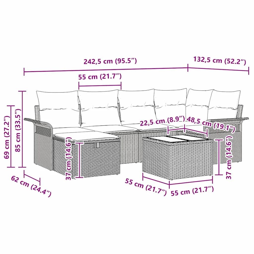 Súprava záhradných pohoviek 7 pcs Čierna a krémová polyratan