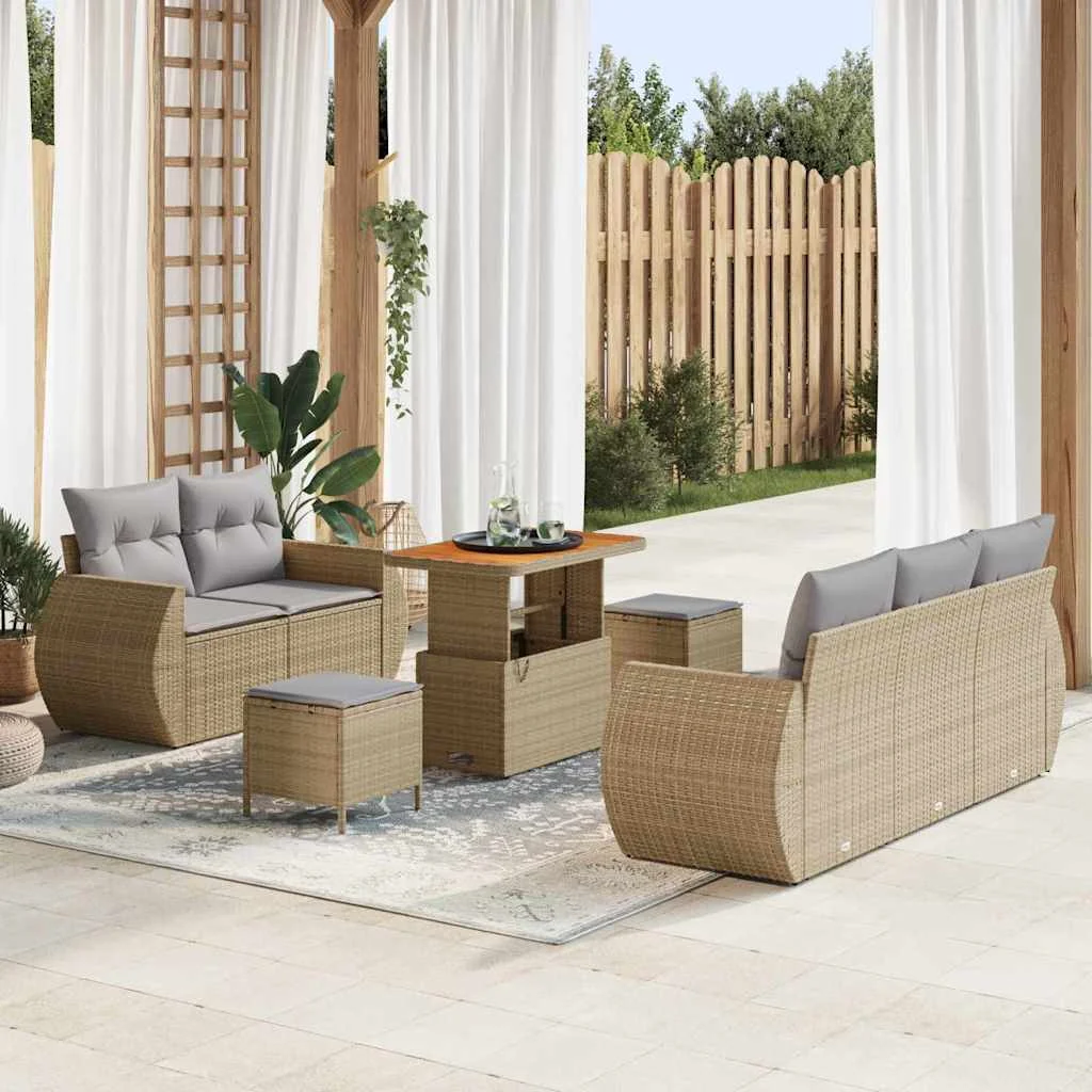 Súprava záhradných pohoviek 8 pcs Beige a svetlo šedá polyratan