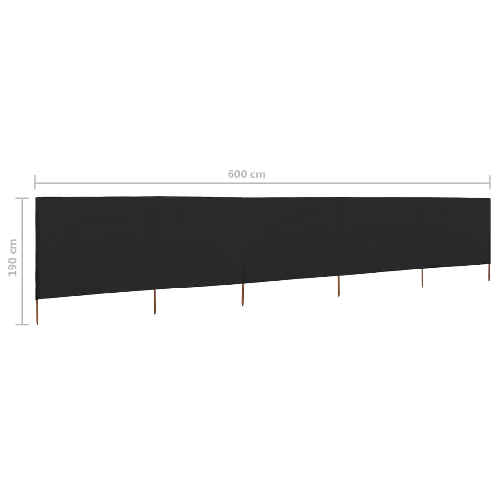 5-panelová zábrana proti vetru látková 600x160 cm čierna