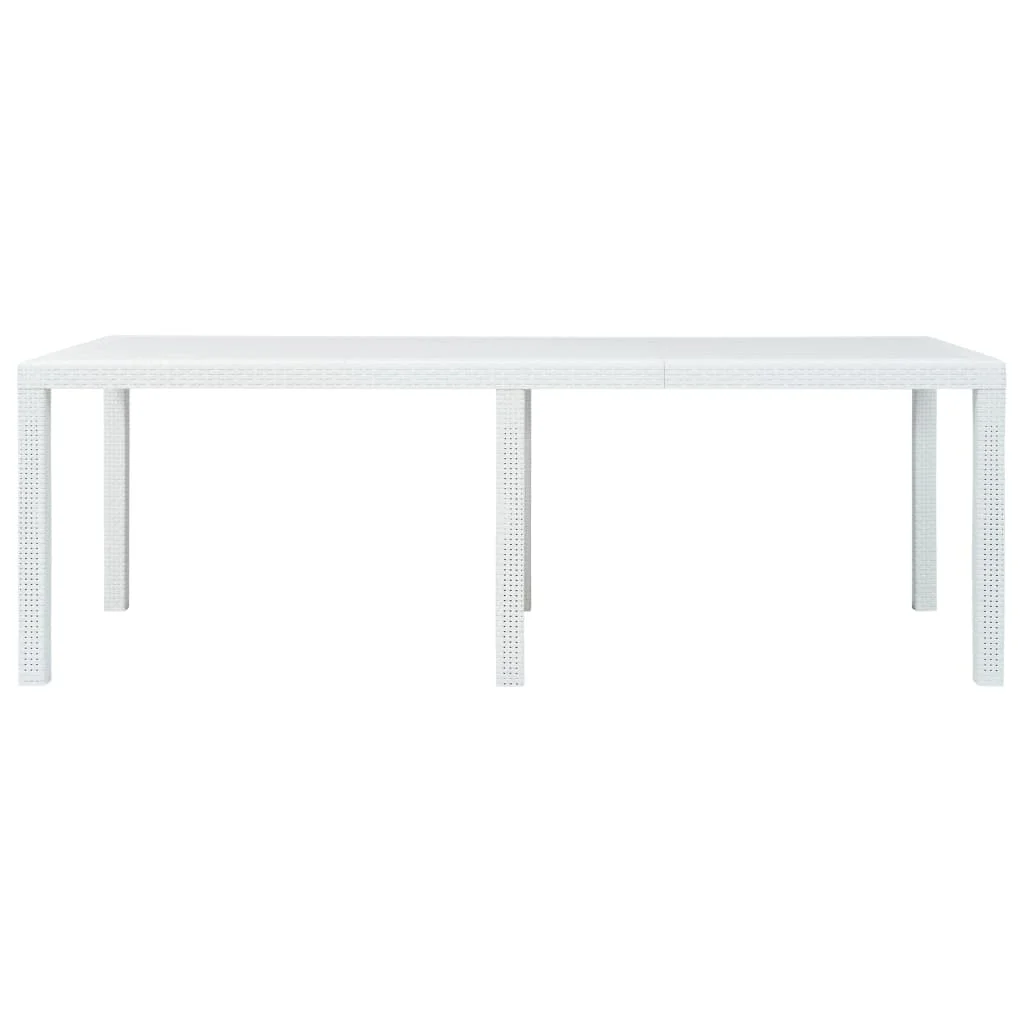 Záhradný stôl biely 220x90x72 cm plastový s ratanovým vzhľadom