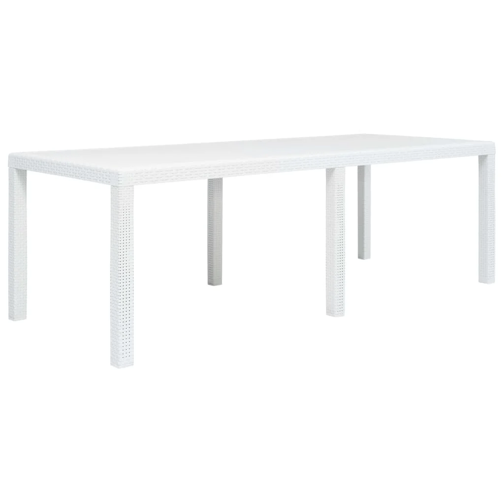 Záhradný stôl biely 220x90x72 cm plastový s ratanovým vzhľadom