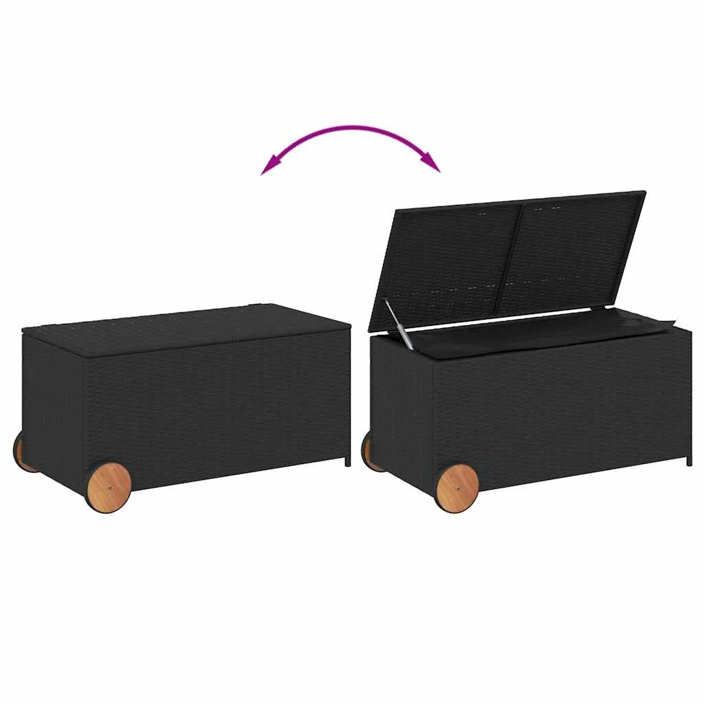 Záhradný úložný box s kolieskami čierny 190 l polyratan