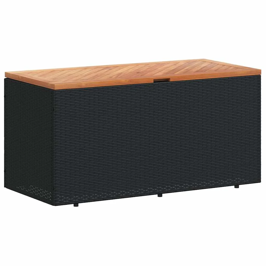 Záhrad. úložný box čierny 110x50x54 cm polyratan akáciové drevo