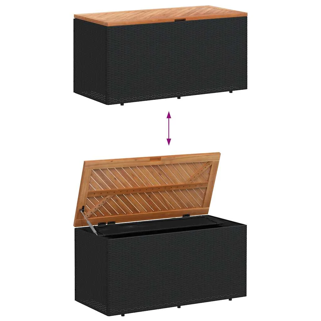 Záhrad. úložný box čierny 110x50x54 cm polyratan akáciové drevo