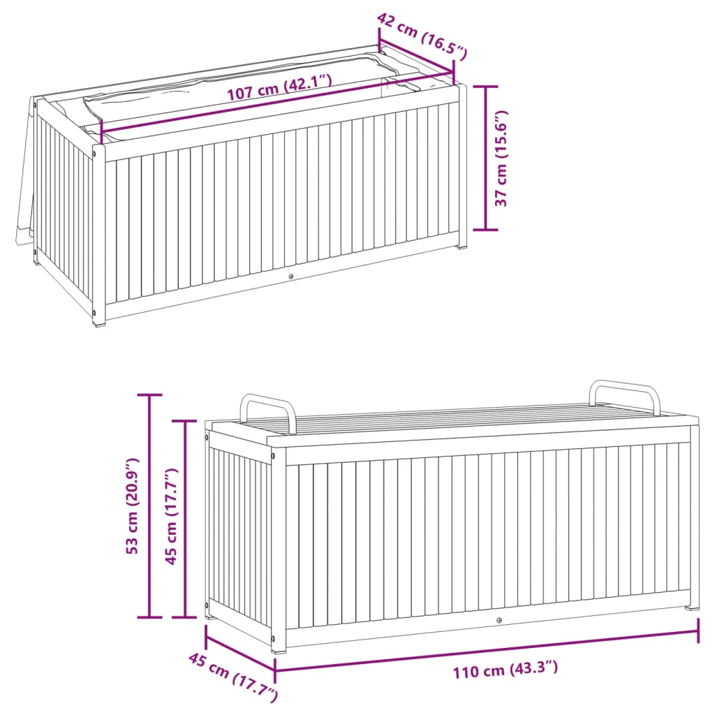Vonkajší box na vankúše 110x45x42/53 cm masívna akácia a oceľ