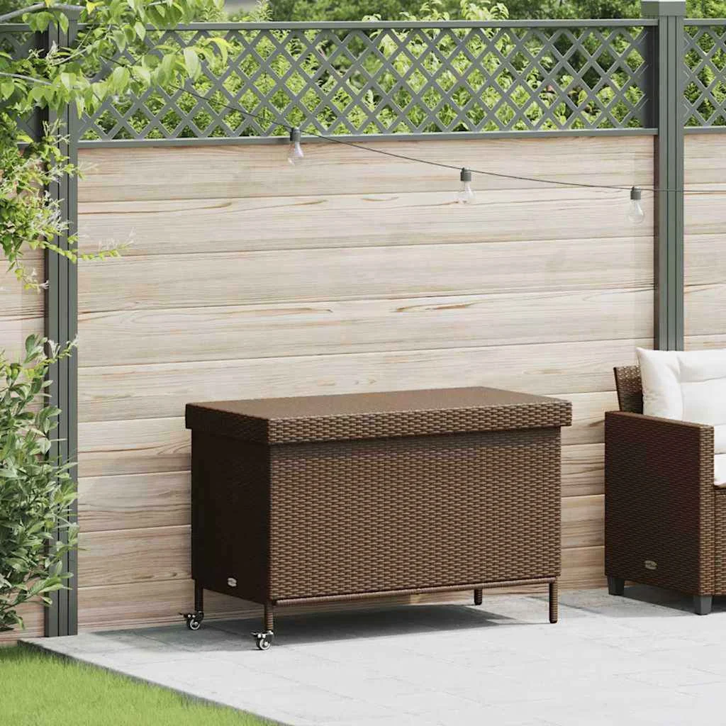 Záhradný úložný box s kolieskami Hnedý 110x55x73 cm Poly Rattan
