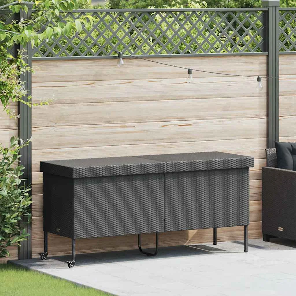 Záhradný úložný box s kolieskami čierny 160x55x75 cm polyratan