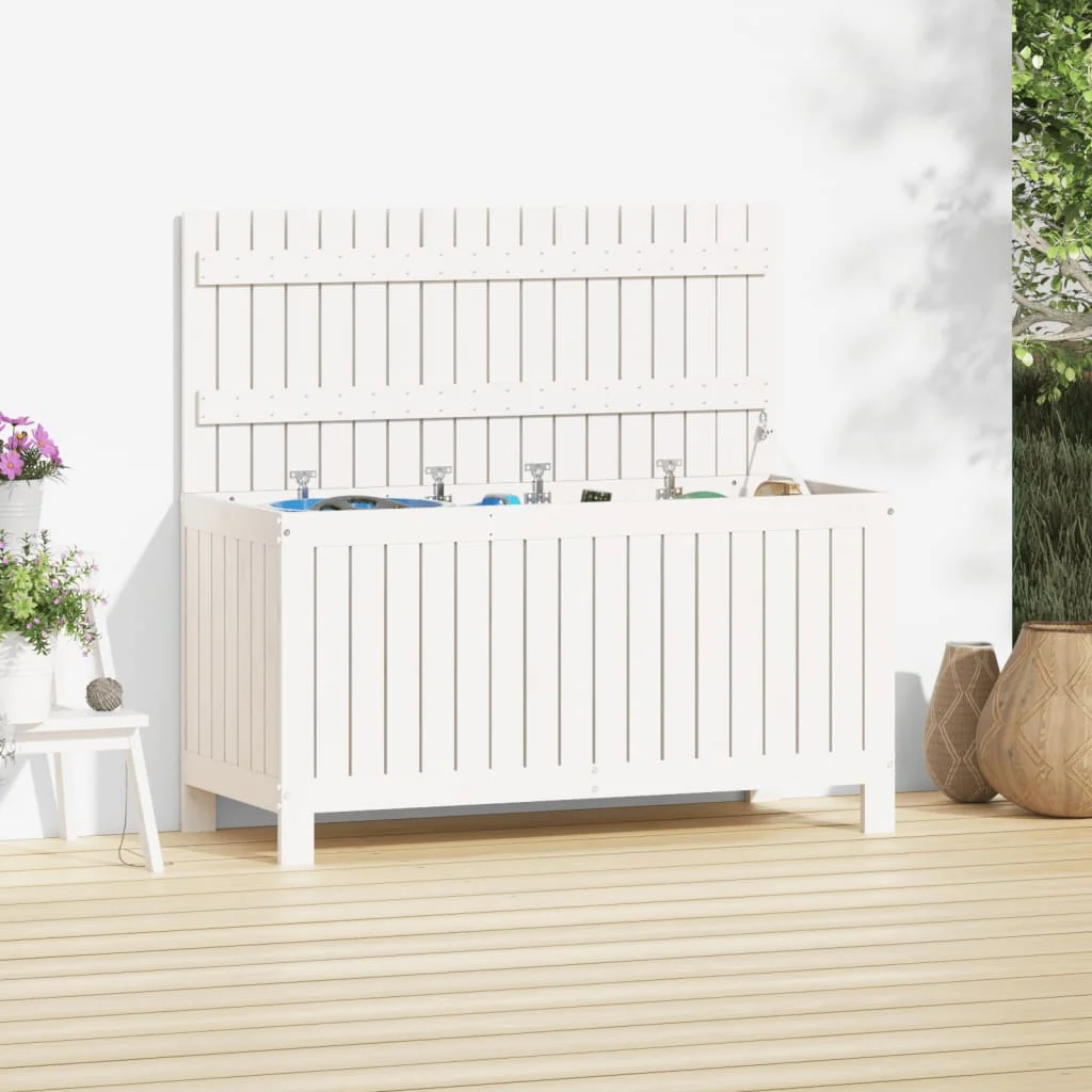 Záhradný úložný box biely 115x49x60 cm masívna borovica