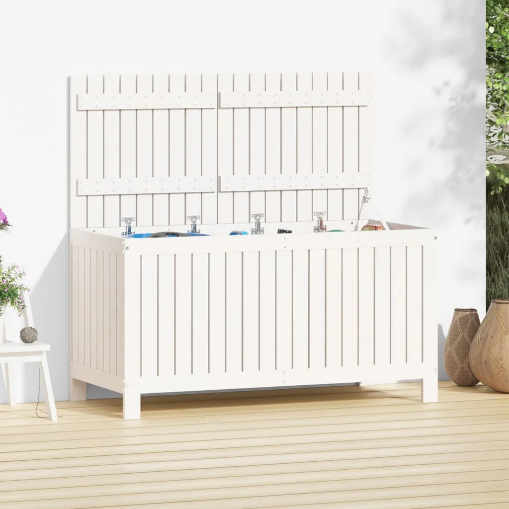 Záhradný úložný box biely 121x55x64 cm masívna borovica